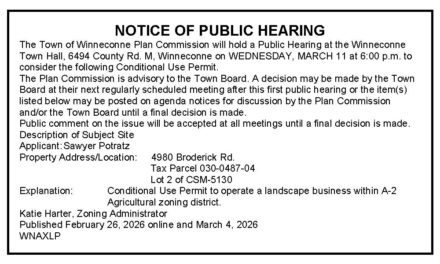 Notice of Public Hearing – Conditional Use Permit