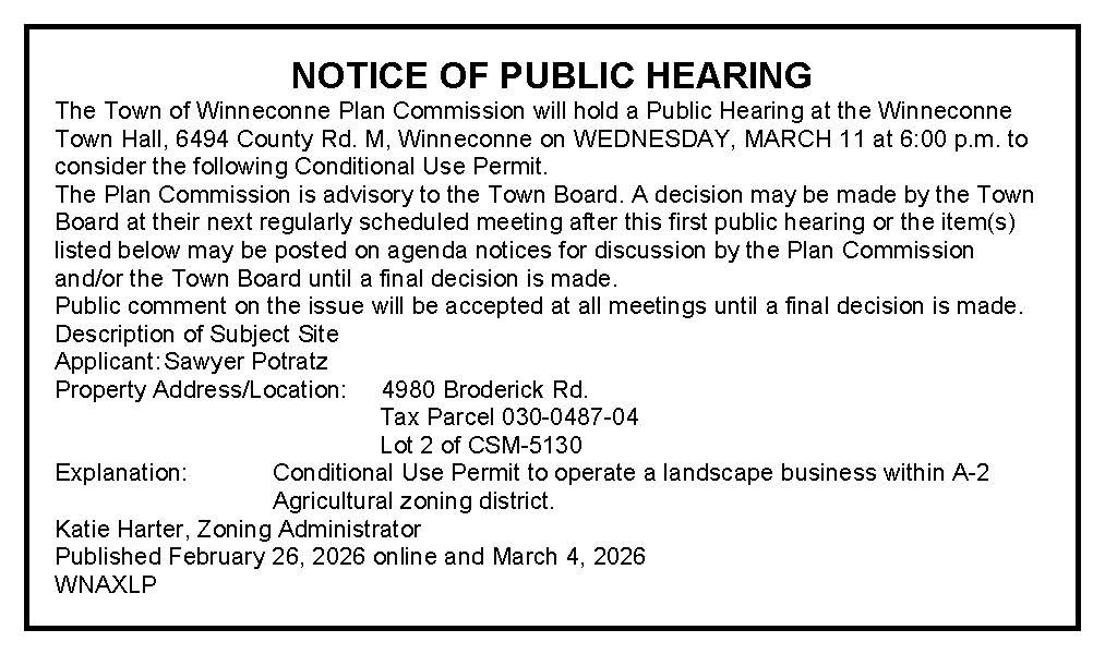 Notice of Public Hearing – Conditional Use Permit